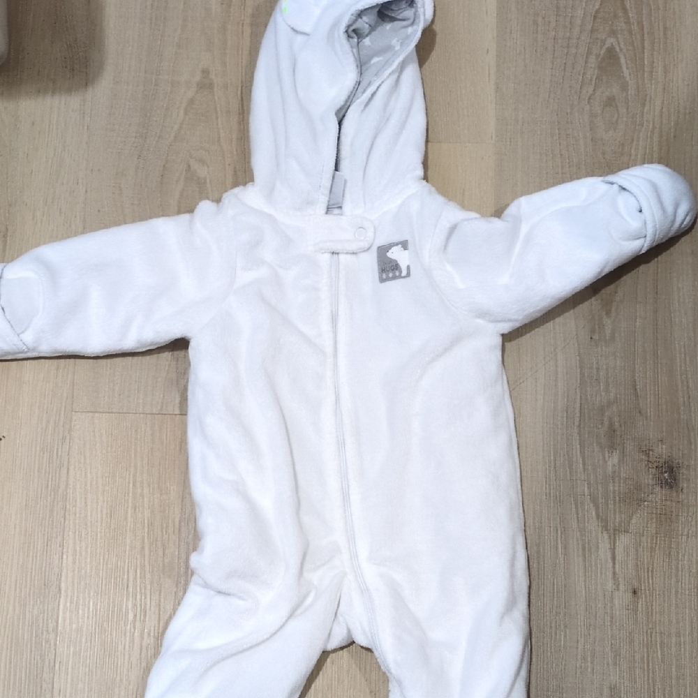 Cozy White Hooded Baby One-Piece Footed Romper